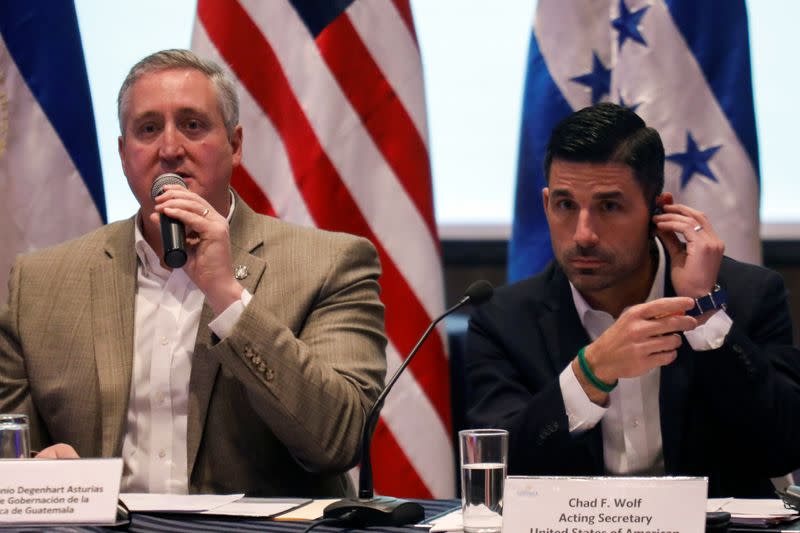 U.S. Department of Homeland Security (DHS) acting Secretary Chad Wolf and Guatemalan Interior Minister Enrique Degenhart hold a news conference in Guatemala City
