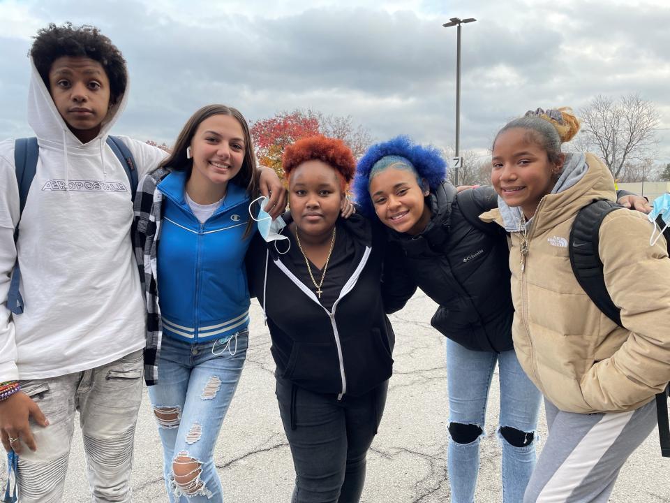 Some of the Eastridge High School students who protested the district's handling of sexual misconduct claims. From left: Zion Brown; Gabriella Flores; Lydia Turner; Armonee Delaperriere-Moore; Nariyah Hazzard.