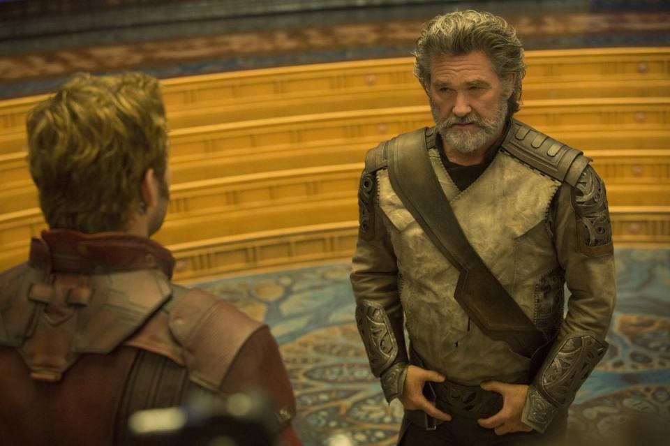 Chris Pratt as Peter Quill and the regular Kurt Russell as Ego in <em>Guardians of the Galaxy, Vol. 2</em> (Photo: Marvel Studios)