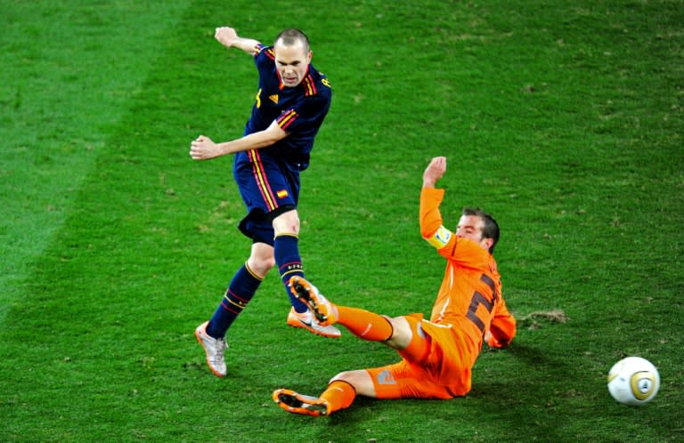 Andres Iniesta shot past Dutch captain Rafael van der Vaart in extra time to win the 2010 World Cup for Spain