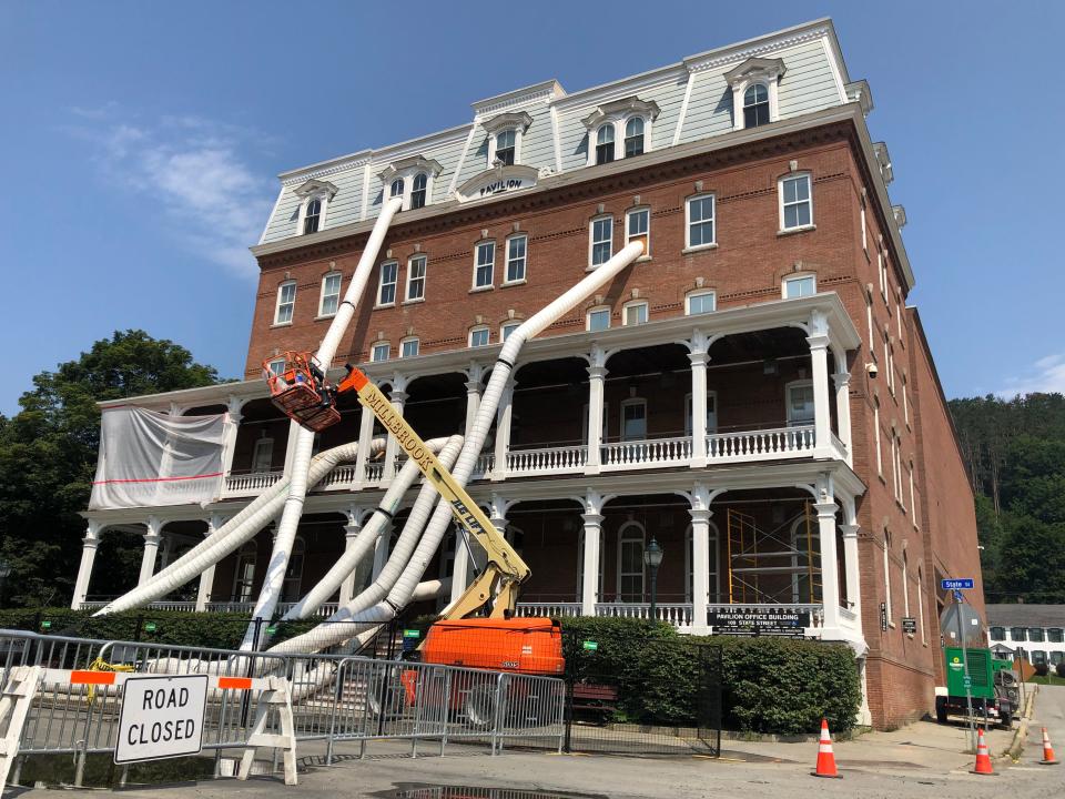 The Pavilion building on State Street in Montpelier, which houses the Vermont Historical Society and state government offices, was still drying out on Sunday, Aug. 20, 2023, nearly six week after the July floods.