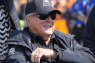 A.J. Foyt watches during qualifications for the Indianapolis 500 auto race at Indianapolis Motor Speedway, Saturday, May 20, 2023, in Indianapolis. (AP Photo/Darron Cummings)