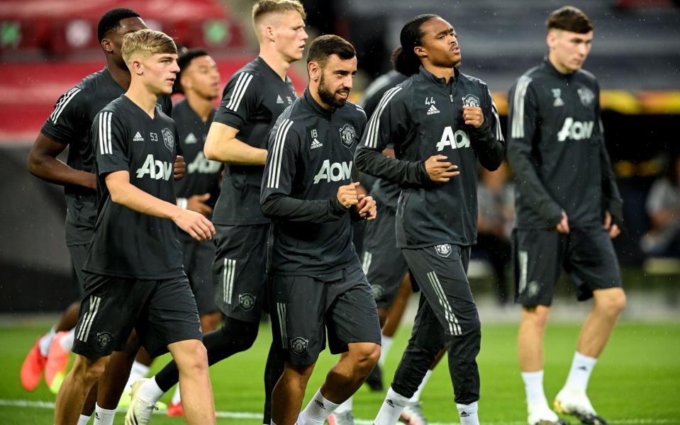 Manchester United train in Cologne on the eve of their Europa League quarter-final with Copenhagen —  - EPA