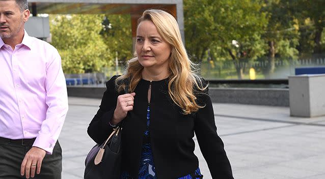 Executive General Manager of Commonwealth Private Marianne Perkovic (right) leaves the banking services royal commission in Melbourne, Thursday. Source: AAP