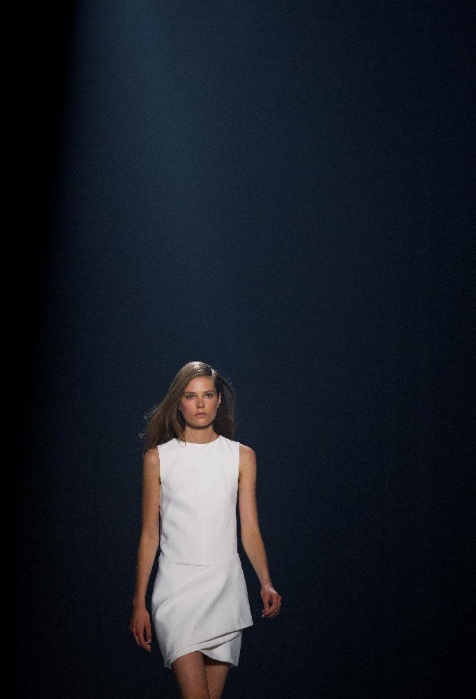 The Narciso Rodriguez Spring 2014 collection is modeled during Fashion Week in New York, Tuesday, Sept. 10, 2013. (AP Photo/Craig Ruttle)