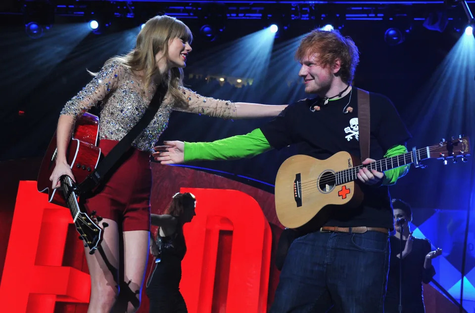 NEW YORK, NY - DECEMBER 07:  Taylor Swift and Ed Sheeran perform onstage during Z100's Jingle Ball 2012, presented by Aeropostale, at Madison Square Garden on December 7, 2012 in New York City.  (Photo by Theo Wargo/Getty Images for Jingle Ball 2012)