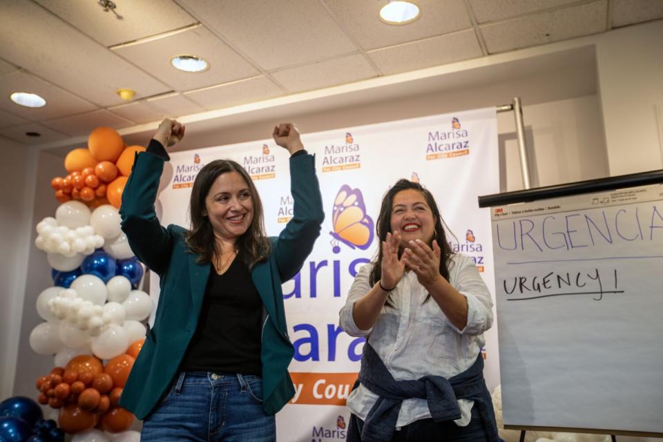 Marisa Alcaraz, left, is a candidate for the City Council District 6 race on Friday, March 31, 2023