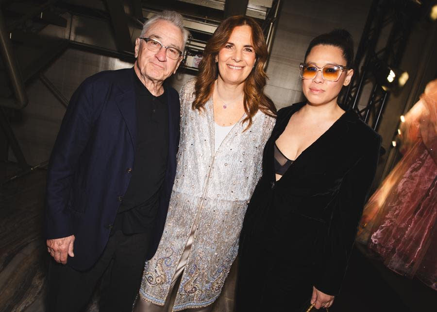 Giorgio Armani’s Oscar party brings out Robert De Niro and his partner Tiffany Chen, who flank hostess Roberta Armani at the Rodeo Drive event. (Courtesy Giorgio Armani)
