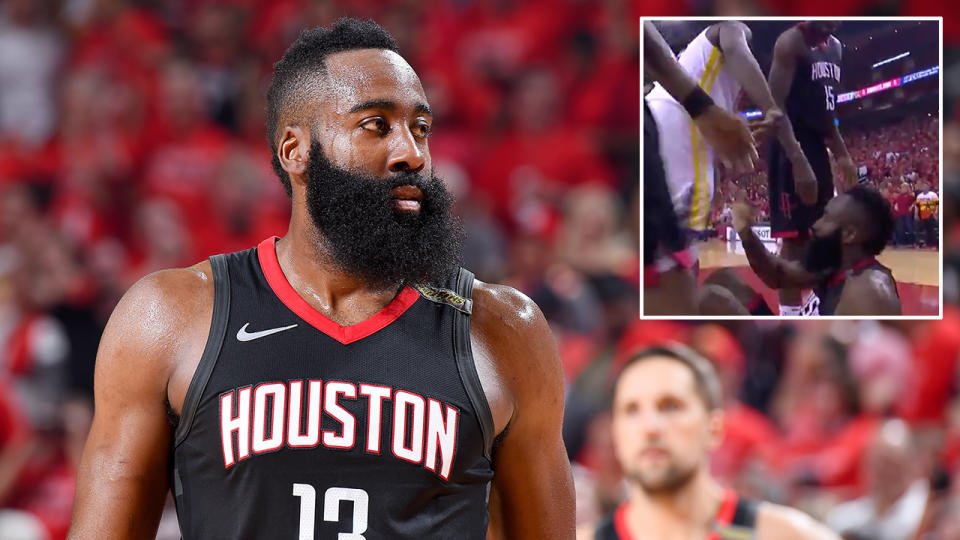 <strong>Harden’s angry response to Green’s gesture left fans fuming. Pic: Getty/TNT</strong>