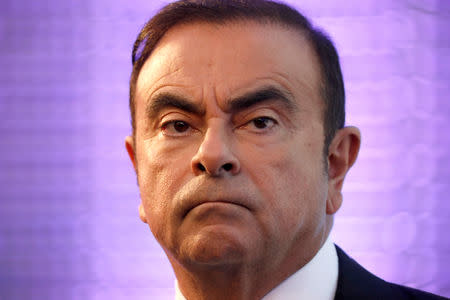 FILE PHOTO - Carlos Ghosn, Chairman and CEO of the Renault-Nissan Alliance, attends a news conference to unveil Renault's next mid-term strategic plan in Paris, France, October 6, 2017. REUTERS/Charles Platiau/File Photo