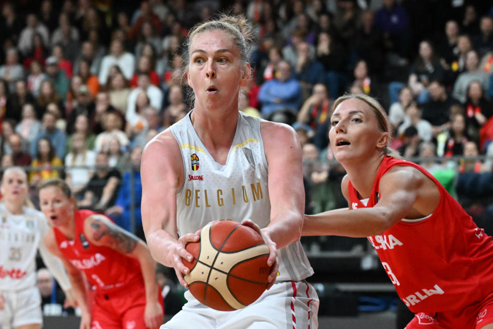 Belgium's Emma Meesseman during a qualification match against Poland for the EuroBasket on Nov. 8, 2023, in Antwerp, Belgium. (Photo by Isosport/MB Media/Getty Images)