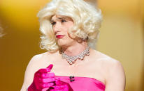 <b>James Franco – Oscars 2011</b><br><br> During James Franco and Anne Hathaway’s excruciating Oscar hosting in 2011, the former decided to dress up as Hollywood’s brightest starlet. Franco admitted: “me in drag is not funny." (Credit: REX) <br><br><b>[Related feature: <a href="http://uk.movies.yahoo.com/marilyn-monroe-most-iconic-movie-scenes.html" data-ylk="slk:Marilyn Monroe's most iconic movie moments;elm:context_link;itc:0;sec:content-canvas;outcm:mb_qualified_link;_E:mb_qualified_link;ct:story;" class="link  yahoo-link">Marilyn Monroe's most iconic movie moments</a>]</b>