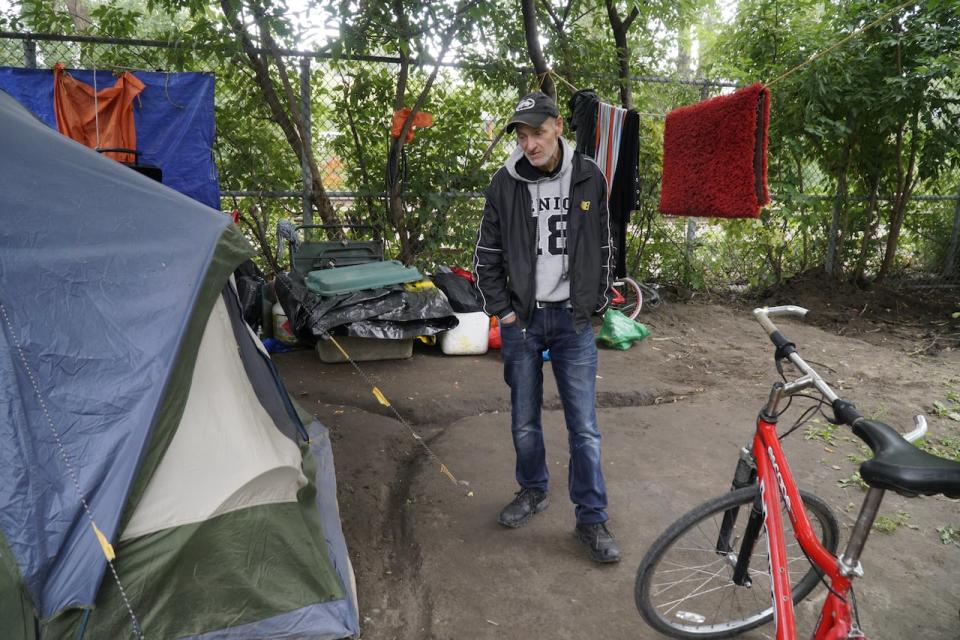 The tent where Conrad Tremblay used to live, pictured in September 2023.