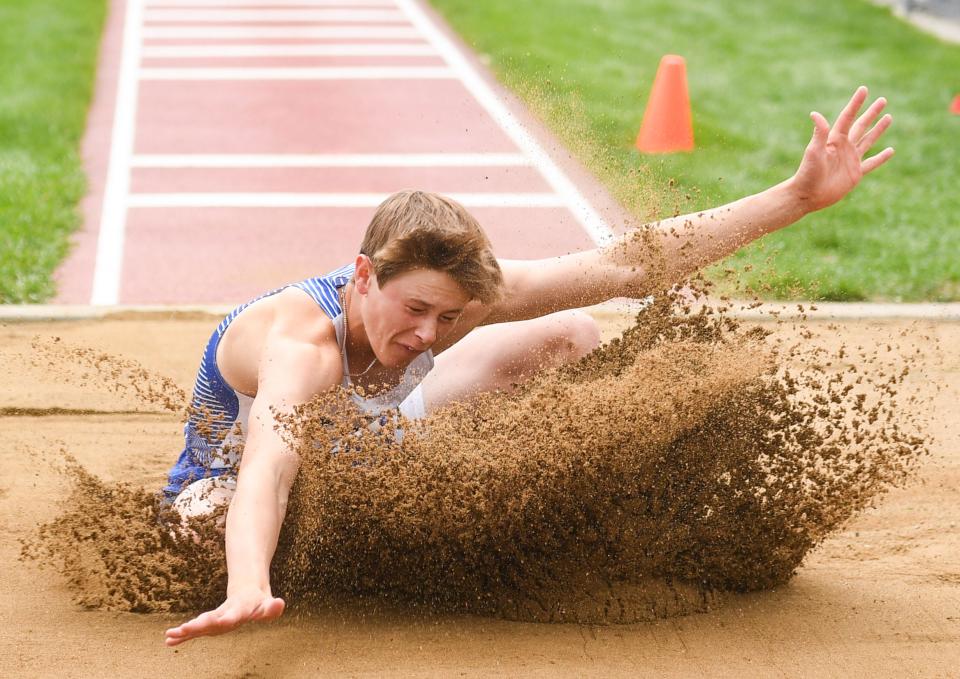 Wall's Rylan McDonnell competes in the long jump at the Howard Wood Dakota Relays on Friday, May 6, 2022, in Sioux Falls.