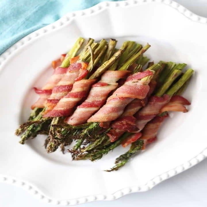 Air fryer bacon-wrapped asparagus.