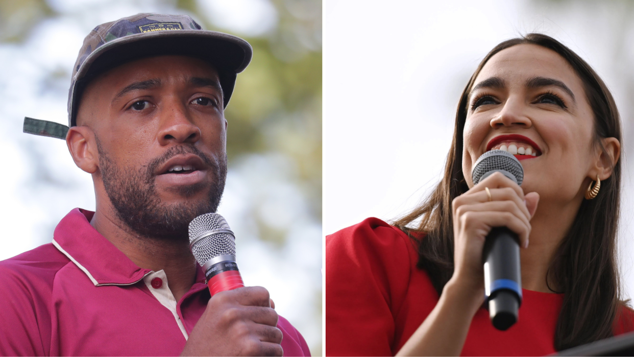 Wisconsin Lt. Gov. Mandela Barnes, left and Rep. Alexandria Ocasio-Cortez, D-New York