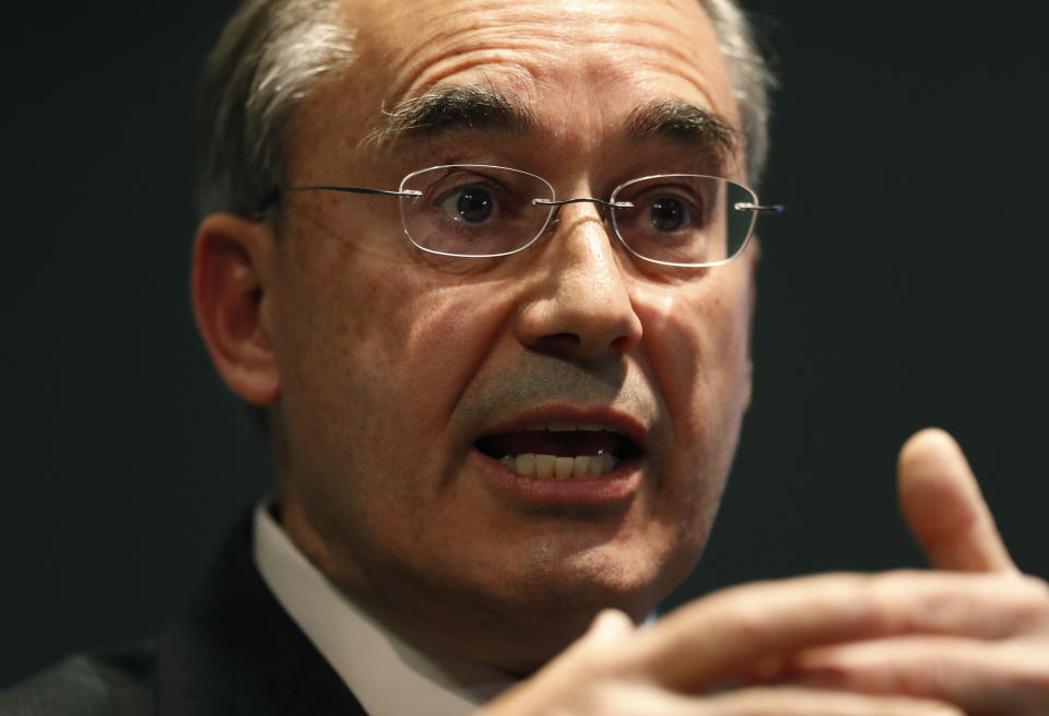 U.S. Rep. Bruce Poliquin, R-Maine, speaks at a news conference, Tuesday, Nov. 13, 2018, in Augusta, Maine. Poliquin filed a federal lawsuit Tuesday against Maine Secretary of State Matthew Dunlap in an attempt to stop a tabulation of ranked-choice ballots in his race against Democratic challenger Jared Golden. (AP Photo/Robert F. Bukaty)