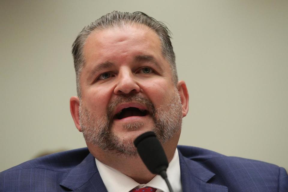 PHOTO: John Samuelsen of Transport Workers Union (TWU) testifies during a hearing before the Aviation Subcommittee of the House Committee on Transportation & Infrastructure July 17, 2019 on Capitol Hill in Washington, DC.  (Alex Wong/Getty Images, FILE)