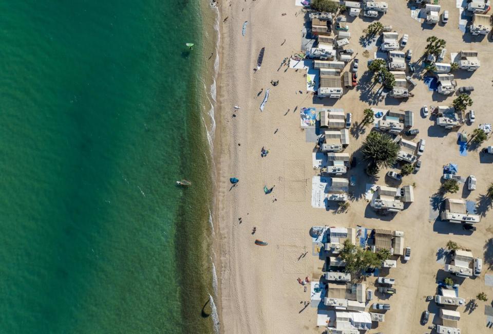 Camps on a beach shoreline