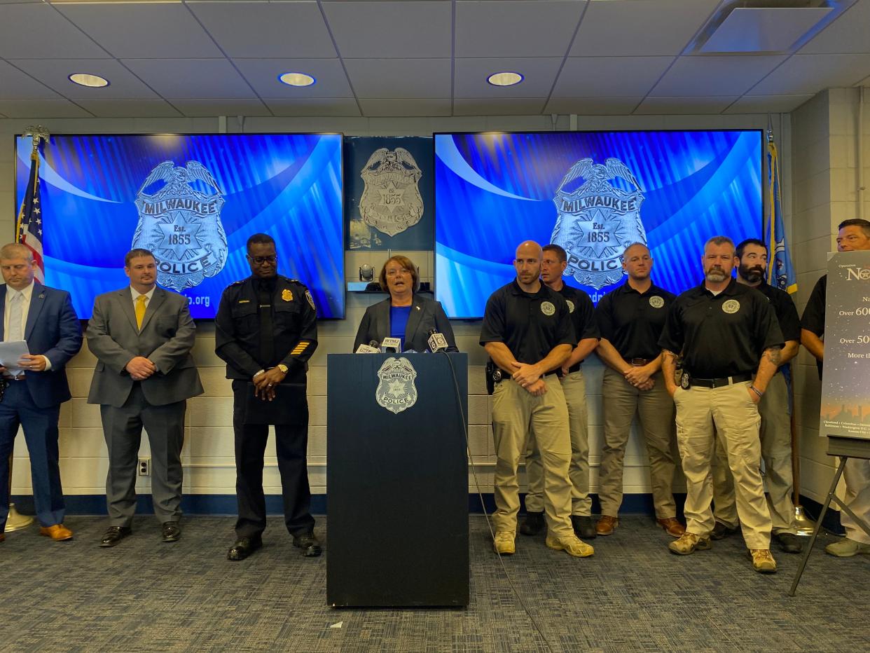 Anna Ruzinski, the U.S. Marshal for the Eastern District of Wisconsin, announces the results of Operation North Star III in Milwaukee.