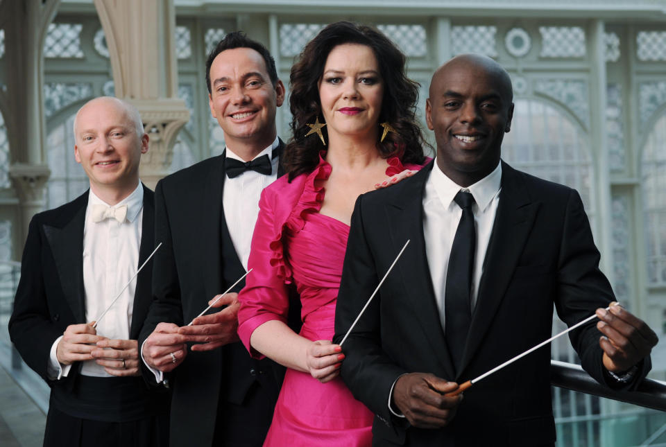 (left - right) Marcus du Sautoy, Craig Revel Horwood, Josie Lawrence and Trevor Nelson at the Royal Opera House in London today, where it was announced they would be the new contestants of the BBC show Maestro at the Opera, a three part series in which precipitants will train to become an orchestral conductor.   (Photo by Stefan Rousseau/PA Images via Getty Images)