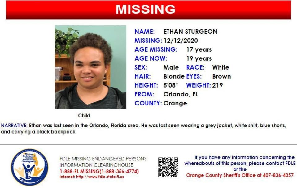 Ethan Sturgeon was last seen in Orlando on Dec. 12, 2020.