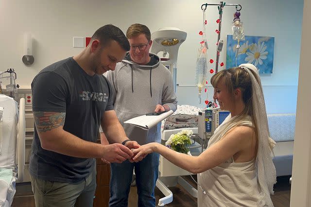 <p>Saint Luke's East Hospital</p> Brandon and Sara Perry tie the knot in a hospital wedding ceremony