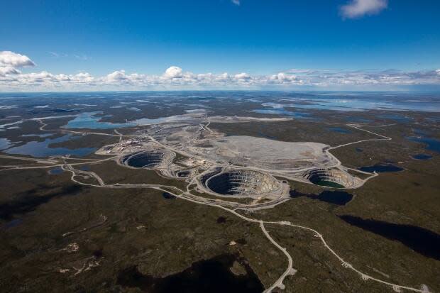 An aerial view of the Ekati mine, 300 kilometres northeast of Yellowknife. Public health in the N.W.T. says a new case of COVID-19 has been confirmed at the site. (Dominion Diamond Corporation - image credit)