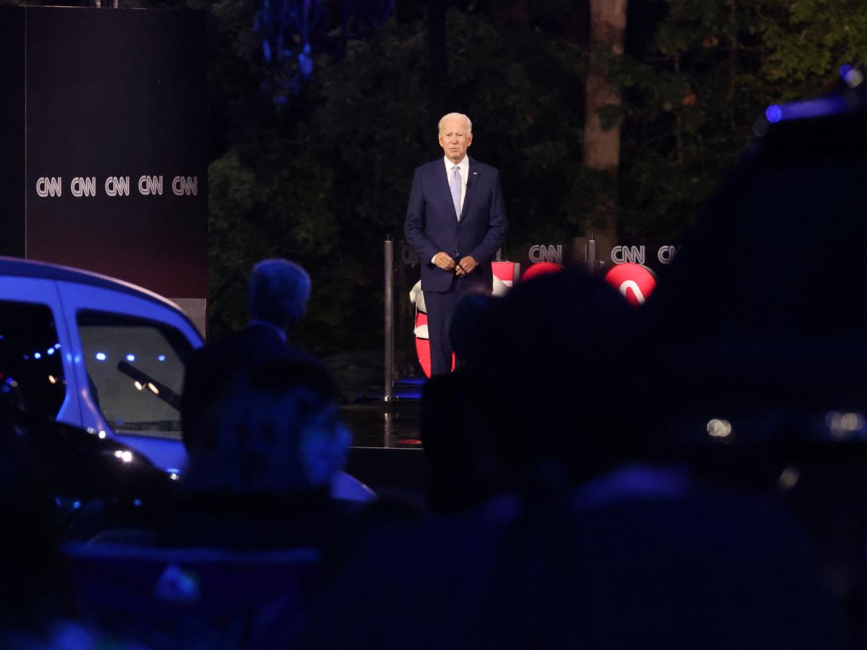 Democratic presidential nominee Joe Biden said Donald Trump should step down due to his coronavirus response during a town hall in Moosic, Pennsylvania. (REUTERS)