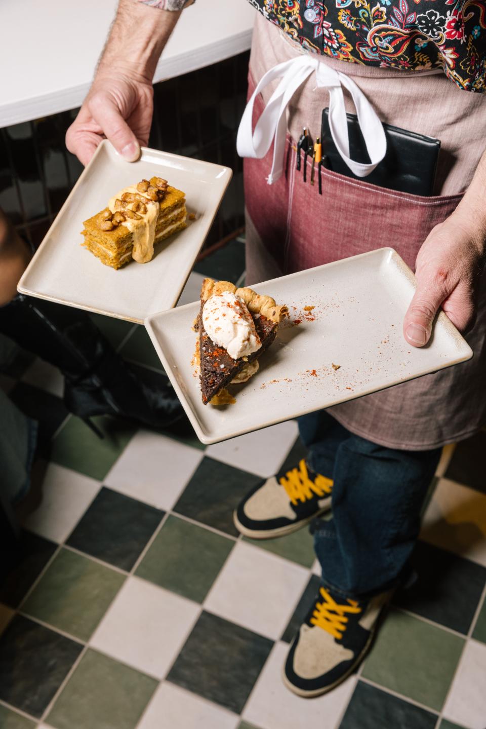 Golden Hour, a restaurant at The Radical boutique hotel, offers chocolate chess pie with clotted cream, and carrot cake made with carrot jam and curried cream.