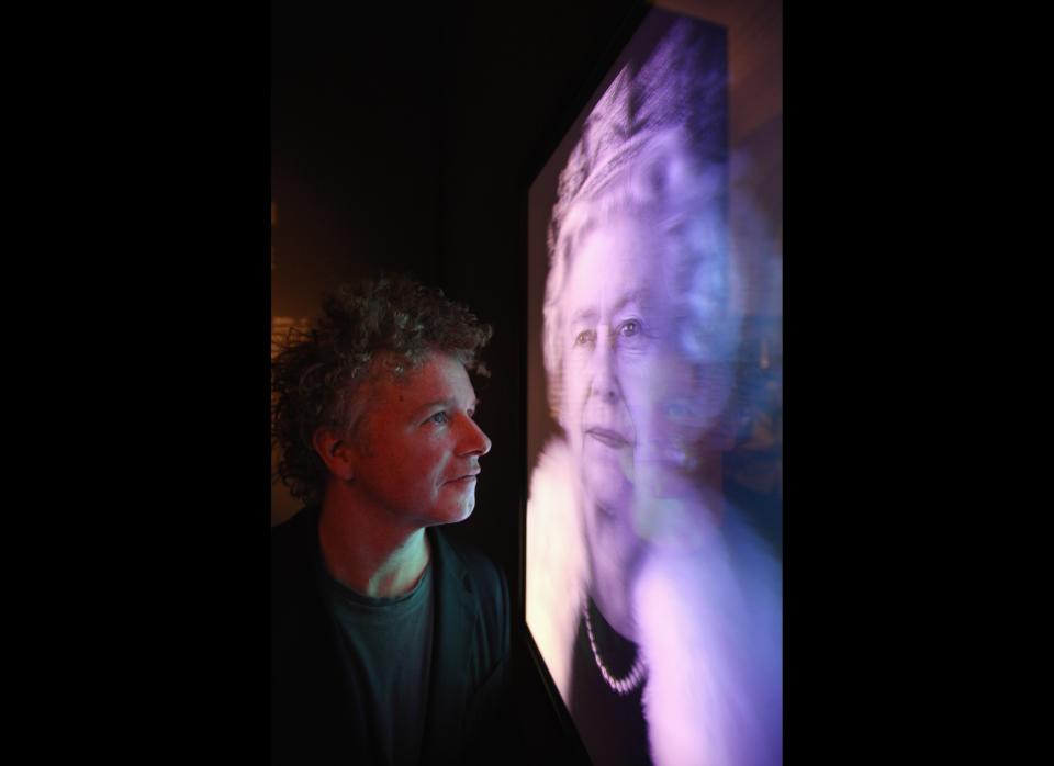 Artist Chris Levine views his hologram image of Her Majesty Queen Elizabeth II entitled 'Equanimity' in the National Portrait Gallery's exhibition 'The Queen: Art & Image' on May 16, 2012, in London, England. The exhibition, which opens to the public on May 17, 2012, and runs until October 21, 2012, features a wide-ranging display of images of The Queen from throughout her 60 year reign. 