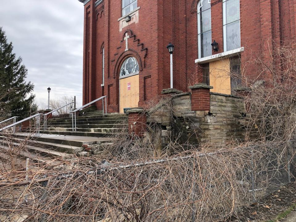 Brick work at the former Annunciation Church in Stoney Point is crumbling.