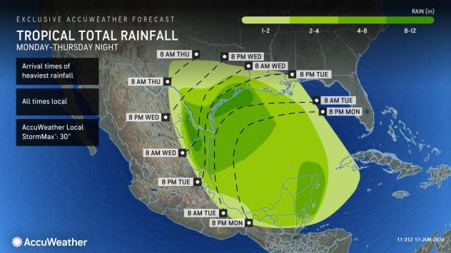 tropical rainfall total from Potential Tropical cyclone One June 18, 2024.