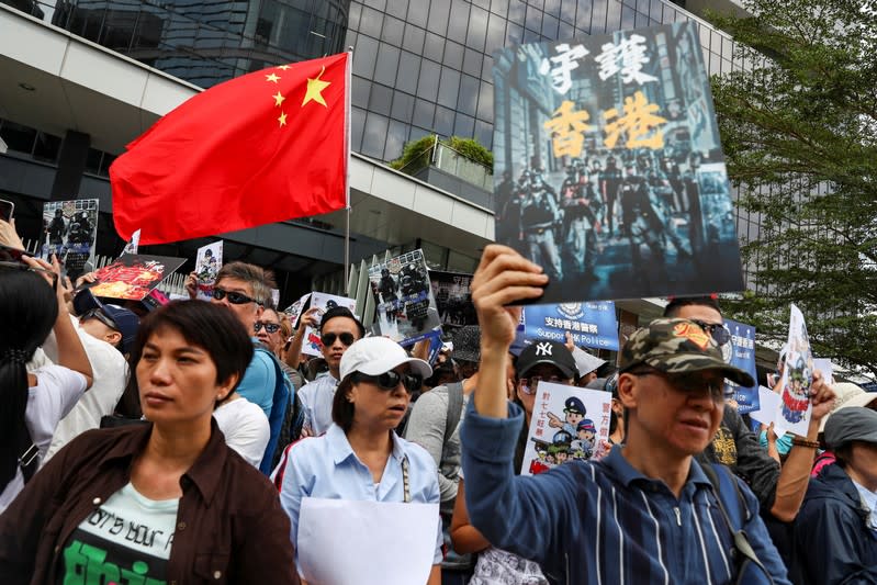 Pro-government rally supporting the police and government at the Legislative Council building in Hong Kong