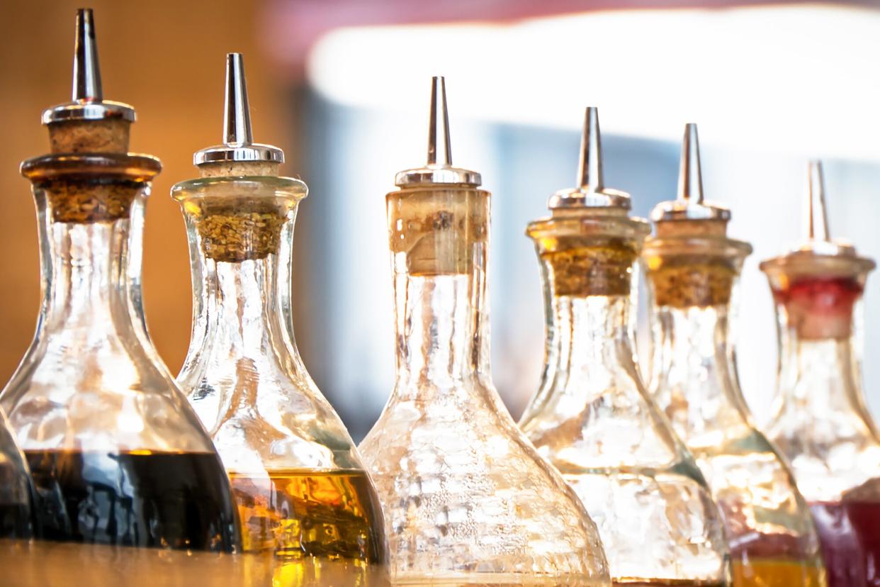 Bottles of assorted vinegars