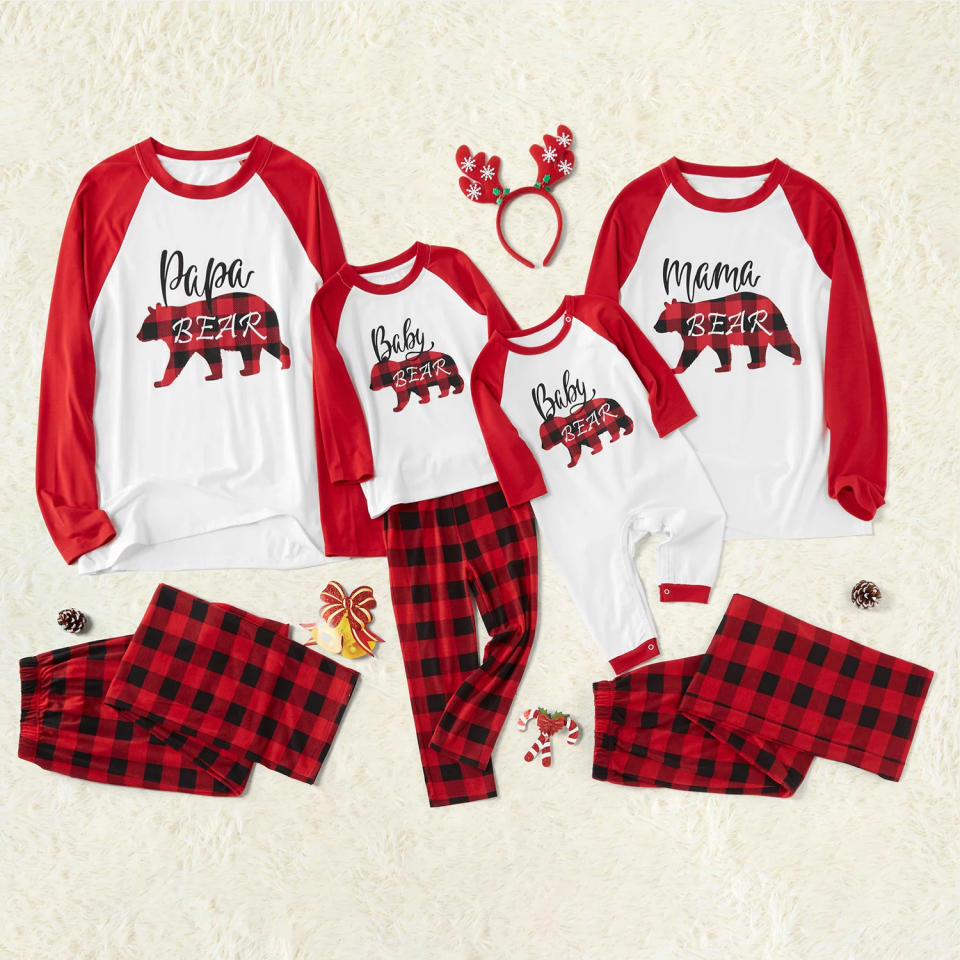 PatPat Plaid Bear Family Matching Pajamas Sets. Image via Walmart.