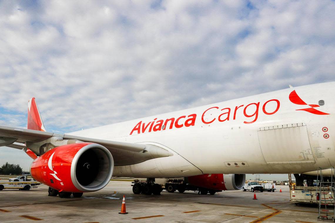 An Avianca cargo plane arrives with flowers from Colombia and Ecuador at Miami International Airport on Monday, Feb. 6, 2023.