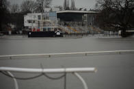 Flood water covers the racecourse at Worcester after heavy rain.