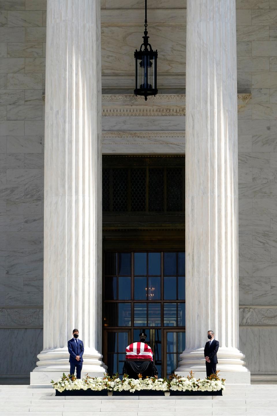 Casket of Justice Ruth Bader Ginsburg at the U.S. Supreme Court Building on Sept. 23, 2020, in Washington, D.C.