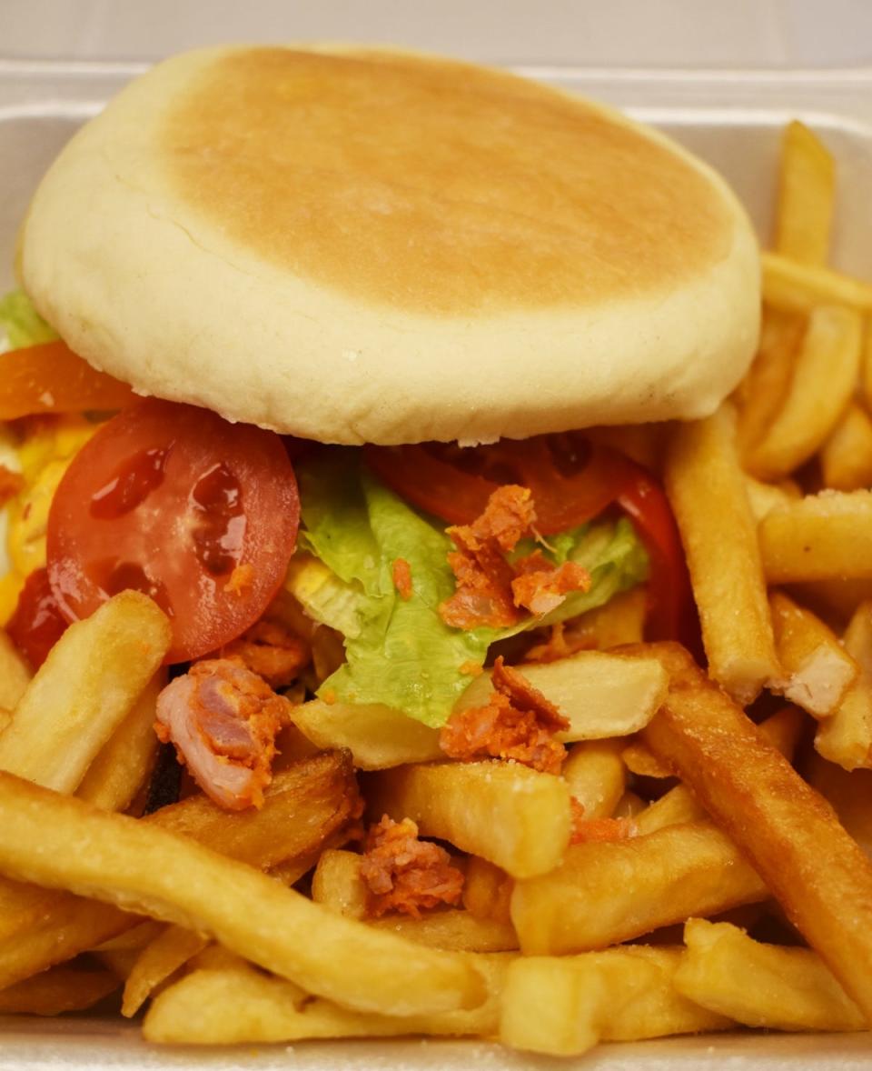 Piri Piri Kitchen's Portuguese burger. [Herald News photo | Colin Furze]