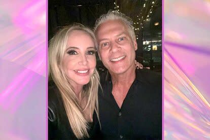 A selfie of Shannon Beador and David Beador over a pink prism background