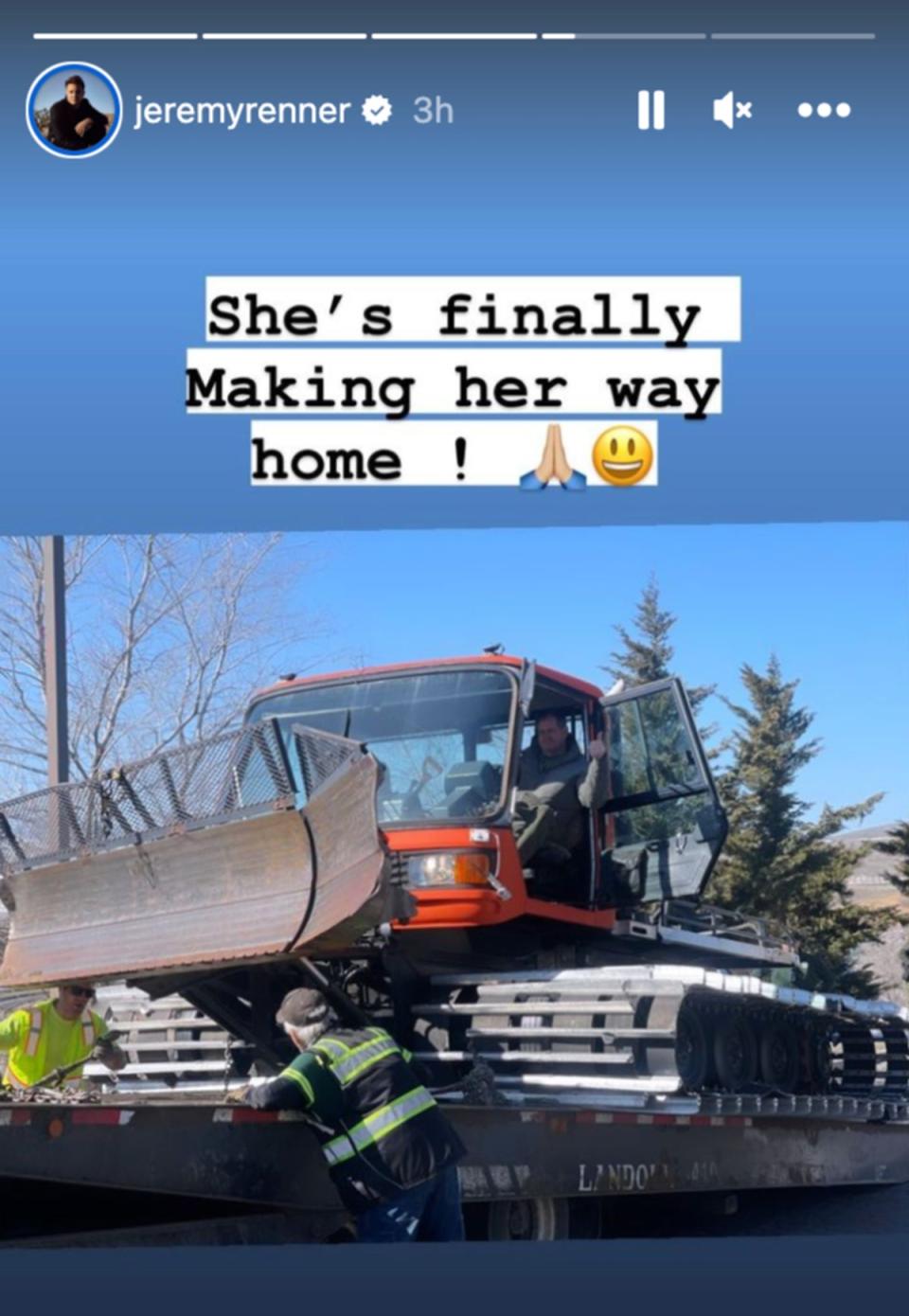 Actor shared his excitement that the plough was coming home (Jeremy Renner/Instagram)