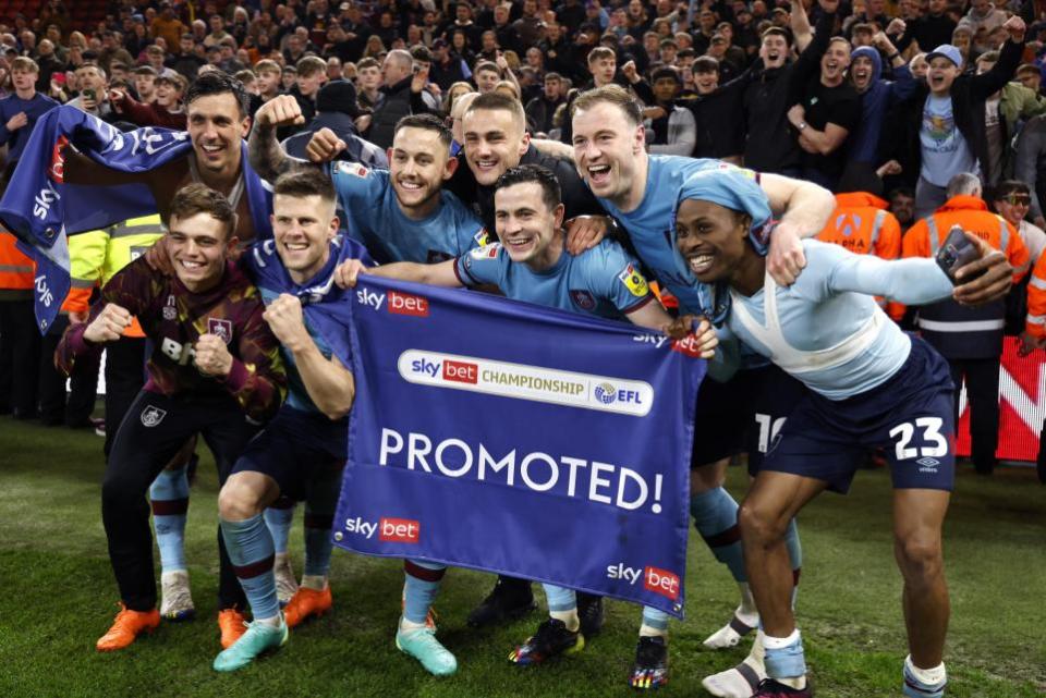 The Northern Echo: Burnley's players celebrate after winning promotion at the Riverside last season