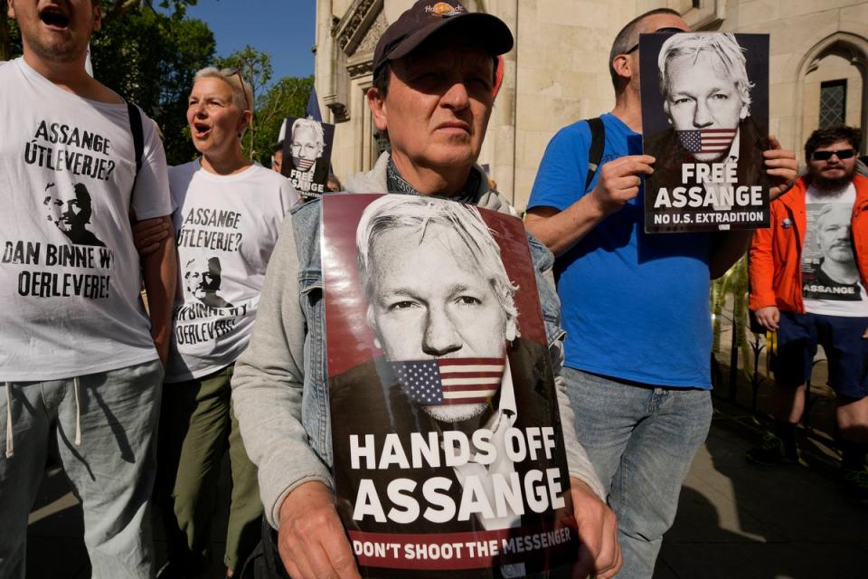 Assange supporters outside the High Court (AP)
