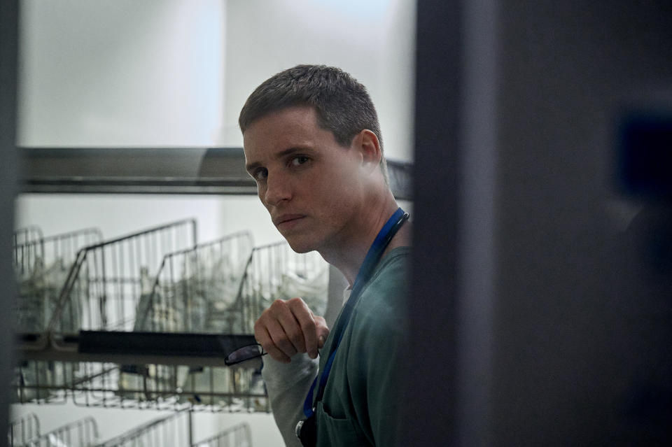 Eddie Redmayne missed out on an Oscar nod for his villainous role in The Good Nurse. (Netflix)
