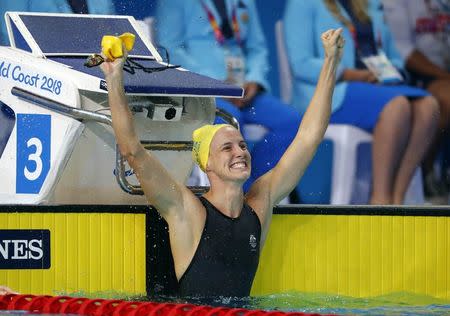 Swimming - Gold Coast 2018 Commonwealth Games - Women's 100m Freestyle - Final - Optus Aquatic Centre - Gold Coast, Australia - April 9, 2018. Bronte Campbell of Australia reacts. REUTERS/David Gray