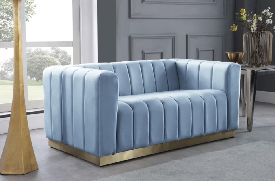 6) Llewellyn Velvet Tuxedo Arm Loveseat