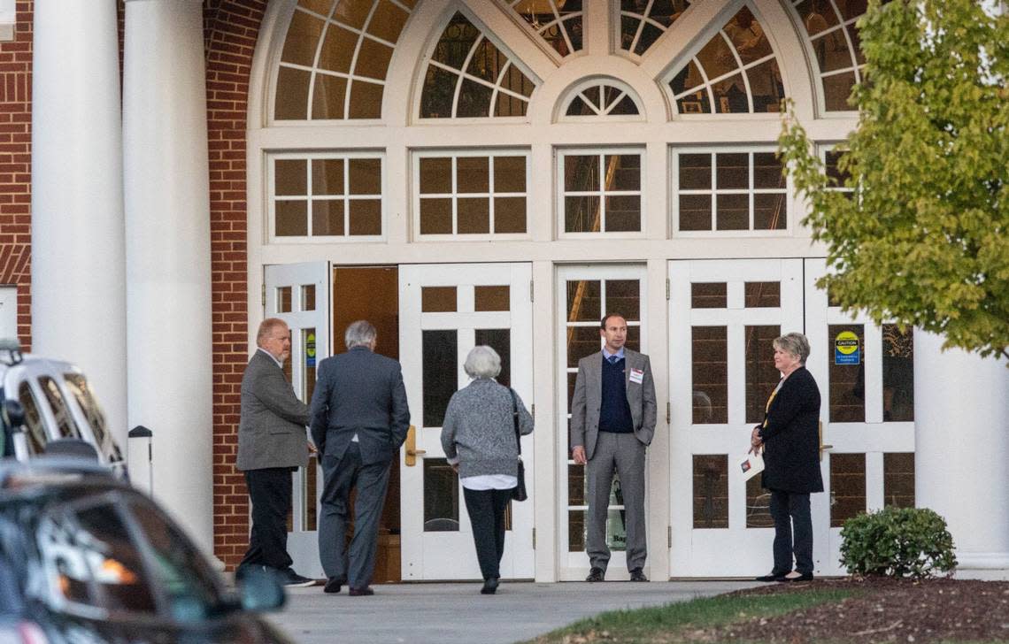 A hearse and limousine are parked outside Trinity Baptist Church Thursday, prior to the funeral of James Thompson, 16, Thursday Oct. 20, 2022. Thompson, a junior at Knightdale High School, was one of 5 people killed during a mass shooting Thursday, October 13 in Raleigh’s Hedingham neighborhood.