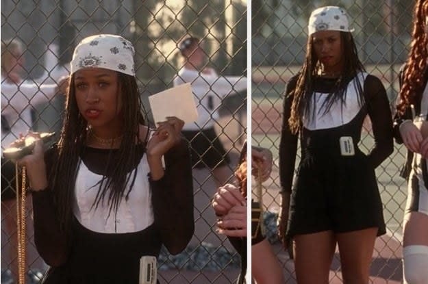 Dionne wears a black and white outfit to P.E. class