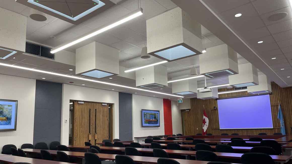  Sennheiser TeamConnect Ceiling 2 mics at work in the Senate Room at Carleton University. . 